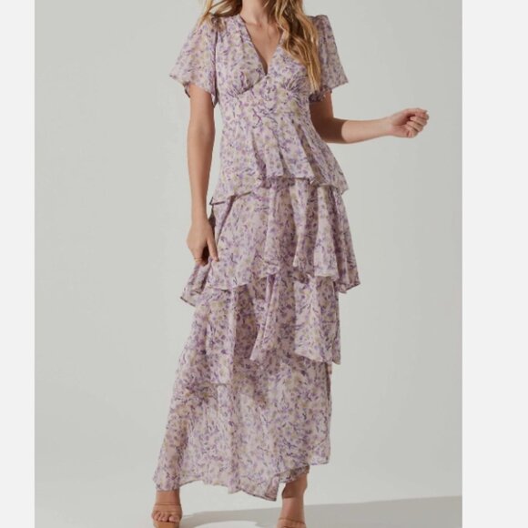 ASTR The Label Tayla Floral Tiered Midi Dress XS - Picture 1 of 8